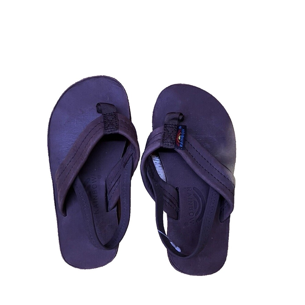 Rainbow Leather Single Layer Narrow Strap On Espresso‎ Flip Flops Kids Small